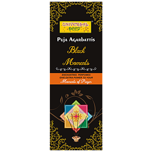 Universal Deep Puja Agarbattis Incense Sticks Black Moments - Enchanting Perfumes For Prayer, Extra Power, 69 Sticks