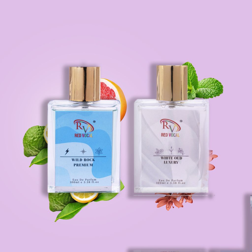 Red Vocal Wild Rock Premium (Men) with White Oud Luxury (Unisex) 100ml Perfume Spray Combo – 2 x 100ml