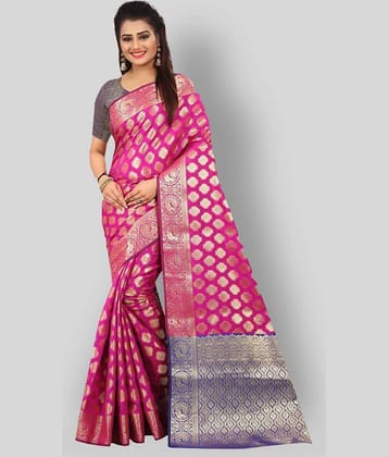 Gazal Fashions Silk Saree With Unstitched Blouse Piece ( Pink,Grey )