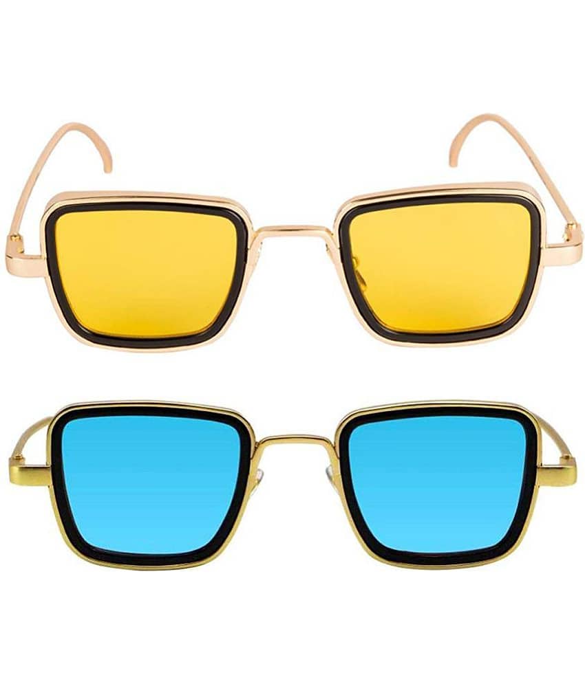 Kanny Devis - Gold Rectangular Sunglasses ( Pack of 2 )
