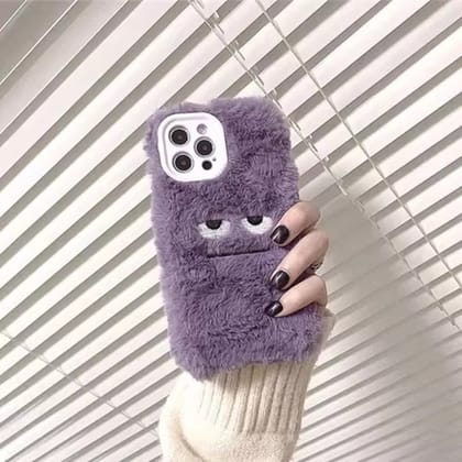 Purple Fluffy Cute Straight Face Plus Fur iPhone Case-iPhone 14