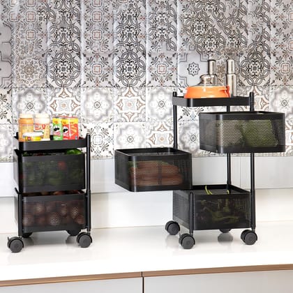 3-Tier Metal Mesh Rolling Utility Cart with 4 Wheels, Bathroom Organizer Storage Shelf for Kitchen, Living Room, Office