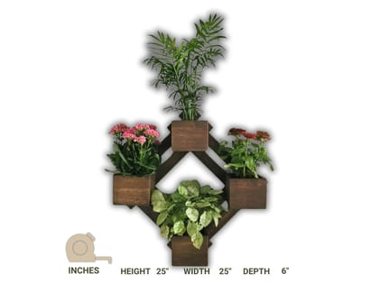 BARISH - Wall Mounted Planter - Diamond | Handcrafted with Rubberwood | Indoor Planter Frame with Stand 25" x 25" x 6" Inches - Walnut