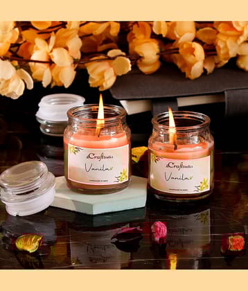 eCraftIndia Set of 2 Peach Vanilla Scented Jar Candles