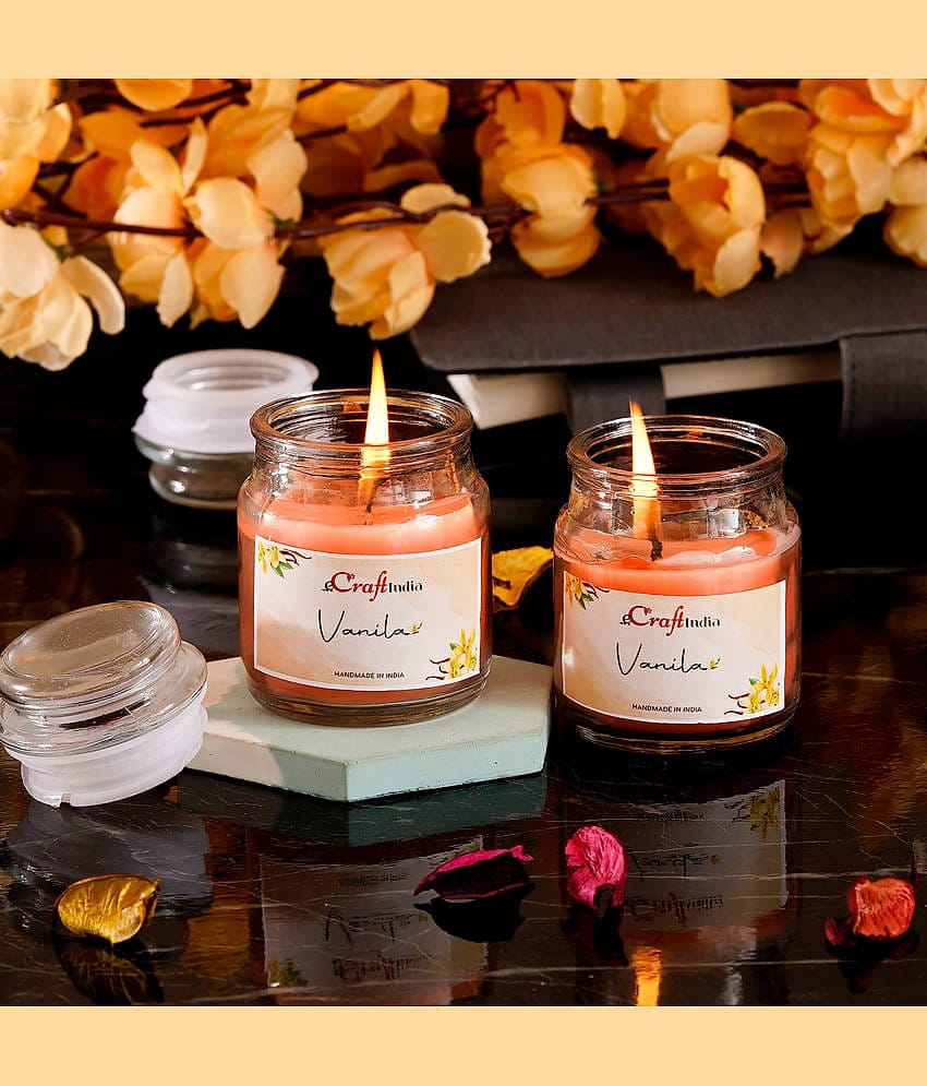 eCraftIndia Set of 2 Peach Vanilla Scented Jar Candles