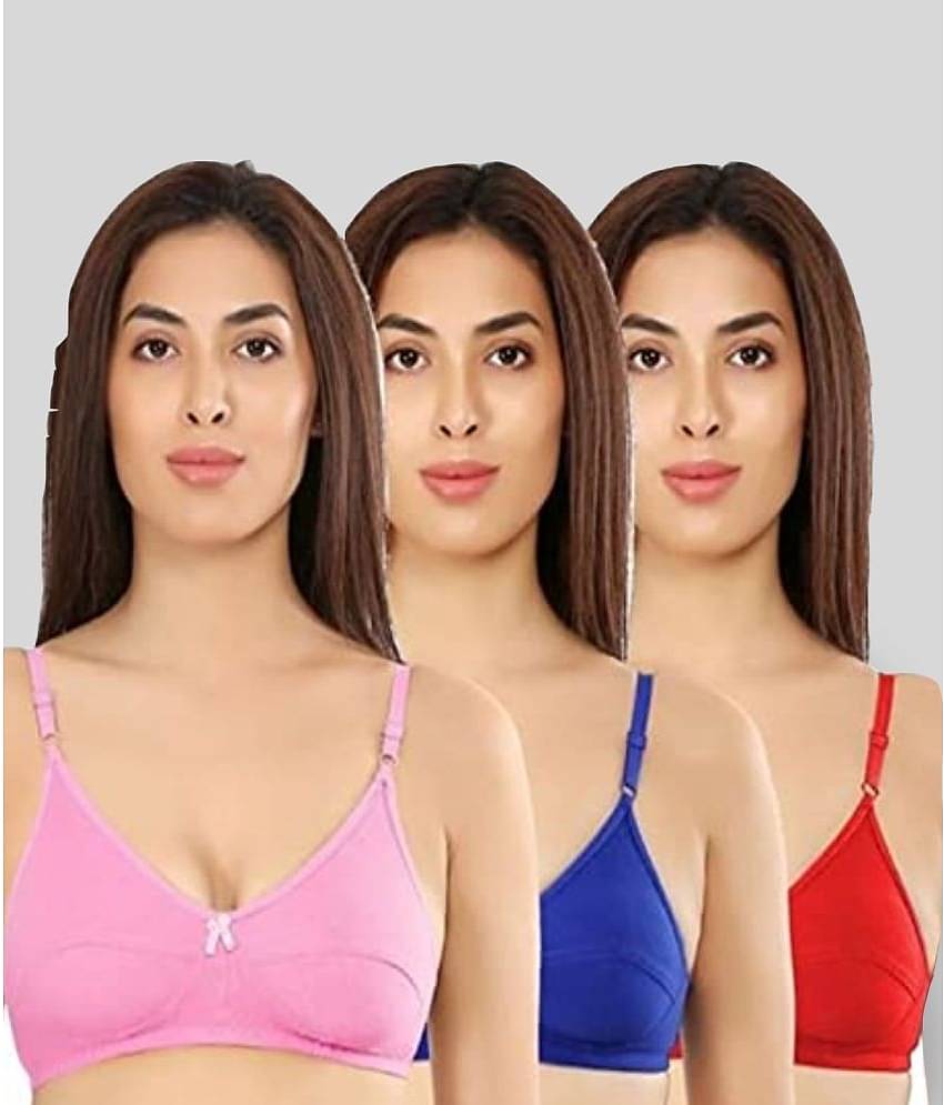 Kiran Enterprises Pack of 3 Cotton Blend Non Padded Women's Everyday Bra ( Multicolor )