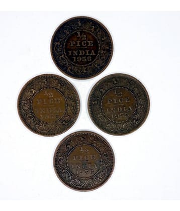 British India Set of 4 Coins of 1/2 Pice George V - Collectible Item for Students and Coin Collectors