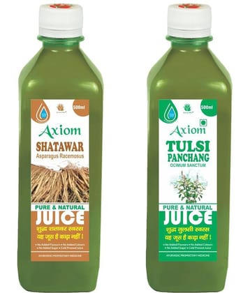 Axiom Shatawar Juice 500Ml + Tulsi Panchang Juice 500Ml , Ayurvedic Juice Combo Pack