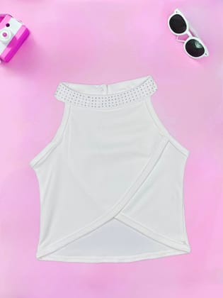 Girl White Tank Top [GT-411]  (2-8Years)-1-2Y (Size - 18) / White / Ribbed
