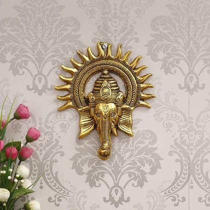 Dreamkraft Golden Lord Ganesha with Sun Decorative Metal Wall Hanging Art Decorative Showpiece for Wall Decor, Festival Home Decor Pooja Room Temple & Gift for Family, Friends, Housewarming Dreamkraft Golden Lord Ganesha with Sun Decorative Metal Wall Hanging Art Decorative Showpiece for Wall Decor, Festival Home Decor Pooja Room Temple & Gift for Family, Friends, Housewarming