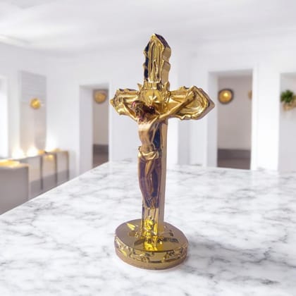 AMS Antique Gold-Plated Jesus Christ Holy Cross Idol � 14x5x4.5 cm | Premium Figurine for Home, Office, Prayer Room, Worship, Decoration & Gifting