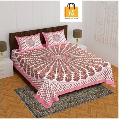 3001-Hometrade India-Standard King Size (90*108 Inches) Double Bedsheet With 2 Pillow Cover-RJ-14-Jaipur lining-3781