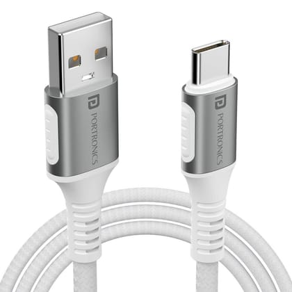 Portronics Konnect Y, USB-A to Type C Cable, 1.5M Cable Length, Strong Braided, Metal Head (White)