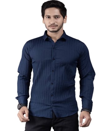 JEEVAAN - THE PERFECT FASHION Cotton Blend Slim Fit Popcorn Textured Full Sleeves Men's Casual Shirt - Navy Blue ( Pack of 1 )