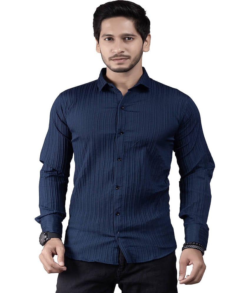 JEEVAAN - THE PERFECT FASHION Cotton Blend Slim Fit Popcorn Textured Full Sleeves Men's Casual Shirt - Navy Blue ( Pack of 1 )