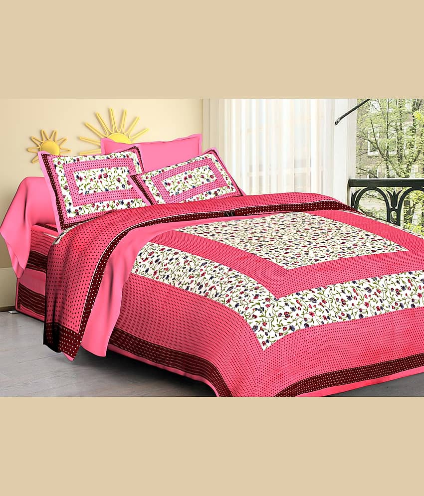 PETROSOLY Cotton 1 Double Queen Bedsheet with 2 Pillow Covers ( Pink )