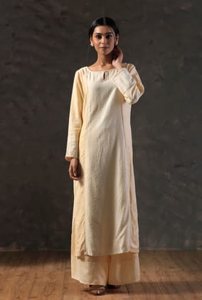 Golden Sand Beige Color Blocking Kurta-S