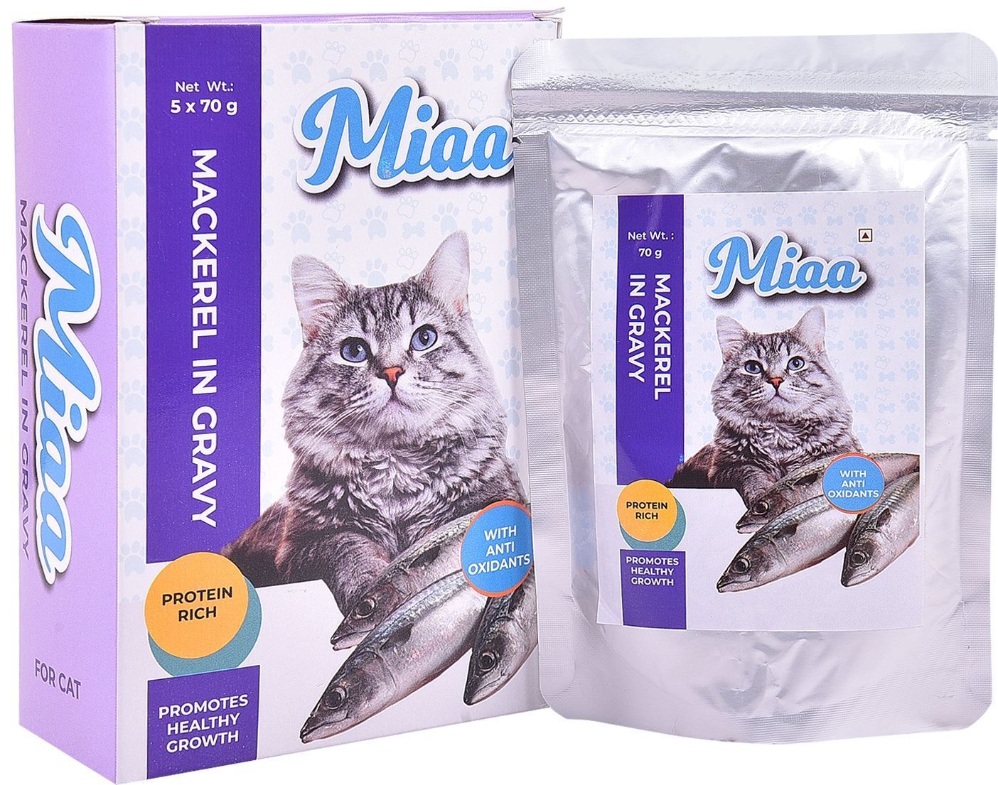 Miaa Mackerel in Gravy Cat Adult Wet Food (70g x 10 pouches)