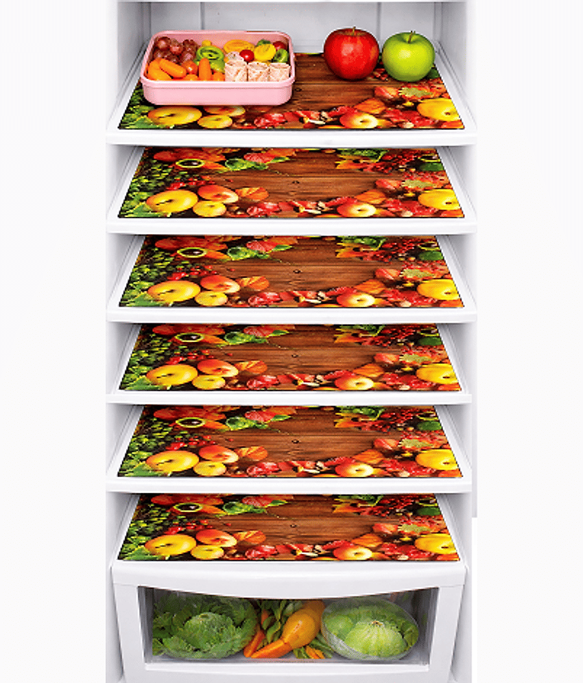 Revexo PVC Solid Fridge Mats ( 40 30 ) Pack of 6 - Multicolor