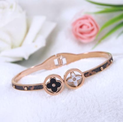 Stainless Steel Gold/Rosegold Plated Clover Design Kada- STK