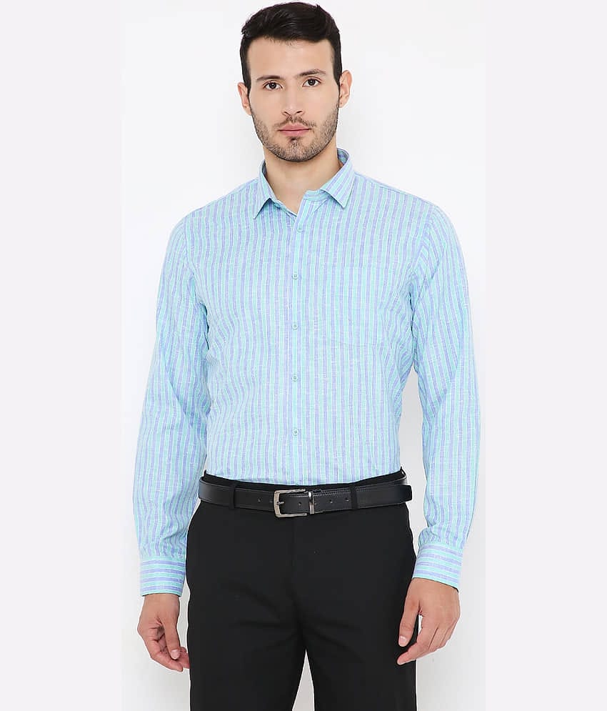 Maharaja - Light Blue Cotton Blend Slim Fit Men's Formal Shirt ( Pack of 1 )