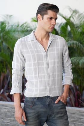Mine - Structured Check Shirt - Grey-S-38 / GREY