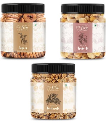 Lila Dry Fruits Figs (100gm),Walnut(100gm) & Apricot(100 gm) Combo | Kaju Akhrot Khubani Combo