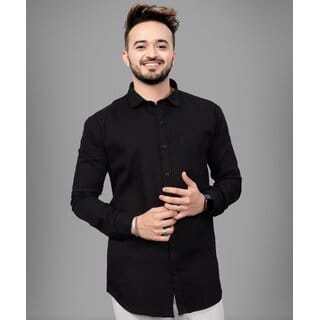 Baleshwar Men Black Solid Casual Shirt (Pack of 1 )