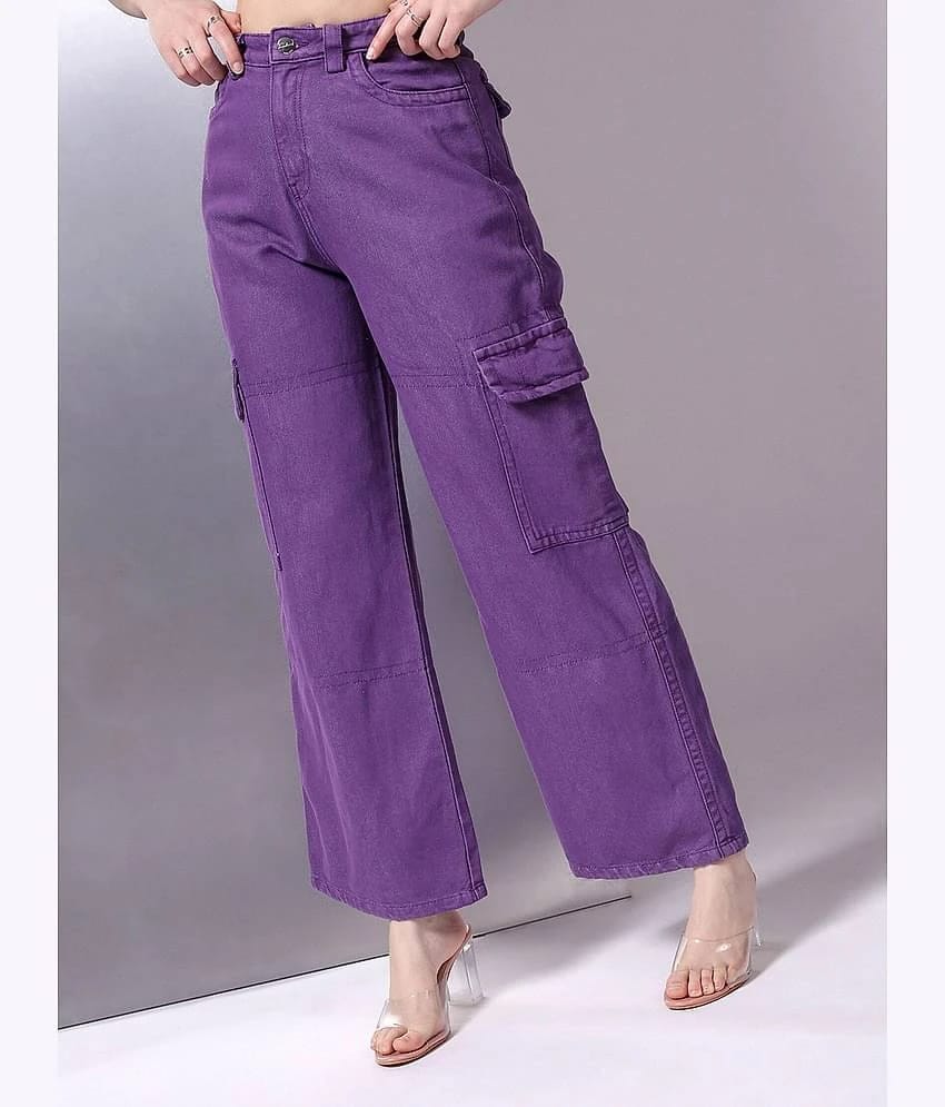 Freehand - Purple Cotton Blend Baggy Fit Womens Jeans ( Pack of 1 ) - None