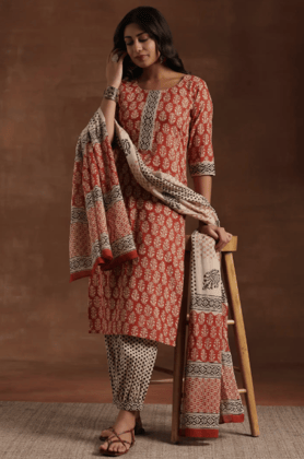 Women Pure Cotton Kurta Salwar Dupatta Set