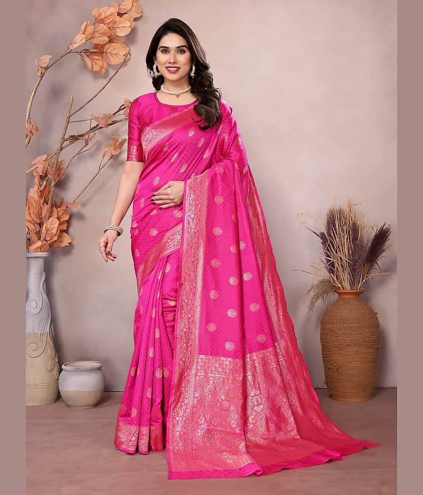 SARIK  FASHION Banarasi Silk Woven Saree With Unstitched Blouse Piece ( Orange )