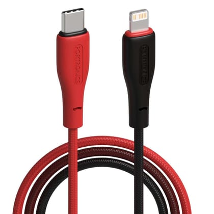 Portronics Hue X 20W Dual Tone Colour Type C to 8 Pin Fast Charging Cable for iPhones (Black Plus Red)
