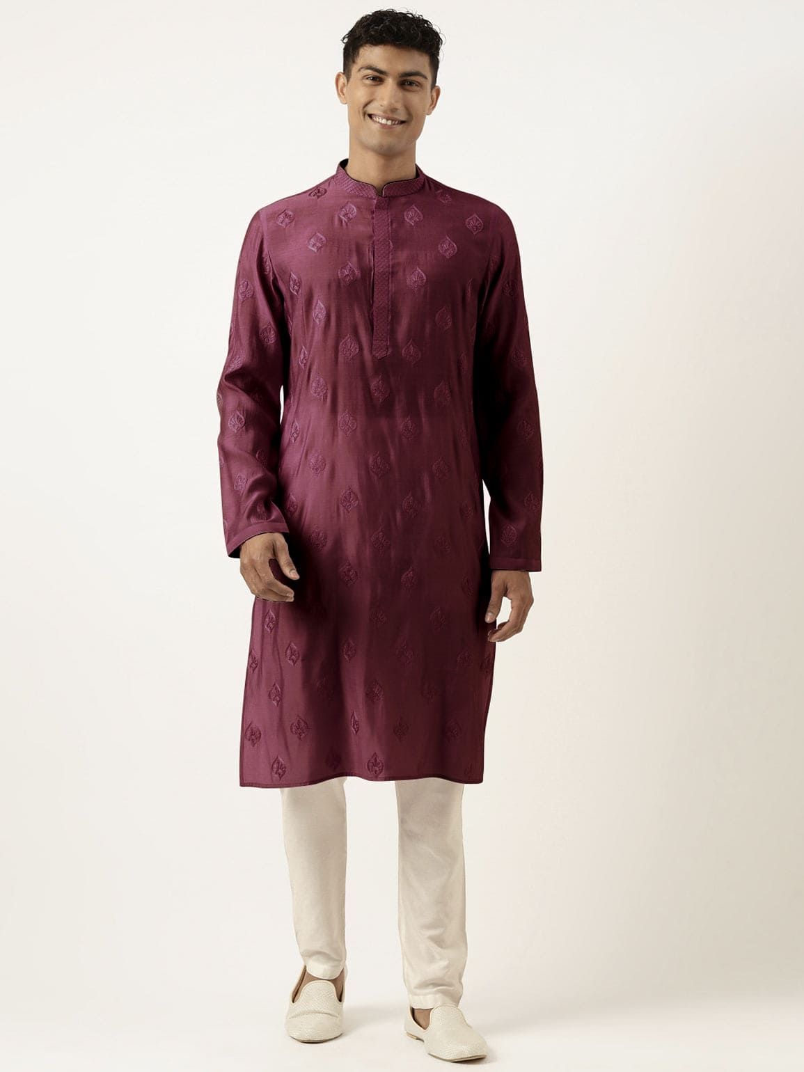 Wine Embroidered Kurta Set-XS/36 / Kurta Churidaar Set