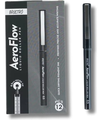 BRUSTRO AeroFlow Liquid Ink Rollerball Pens 0.5 Micro Tip Set of 12 (Classic Black Ink)