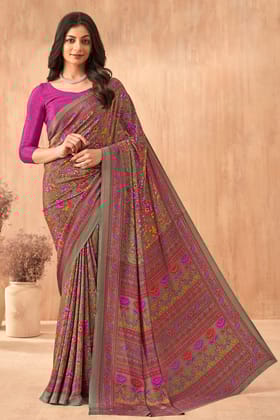 Pink Printed Crepe Saree