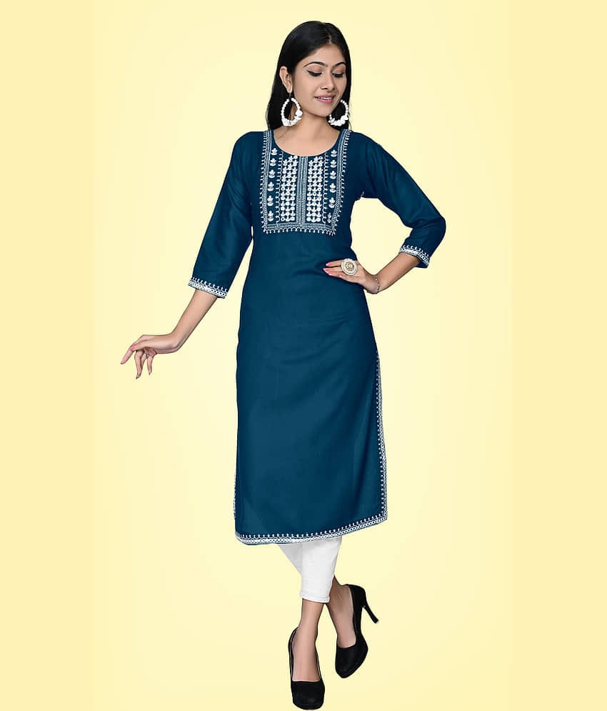 Kapadia - Teal Rayon Women's Straight Kurti ( Pack of 1 )