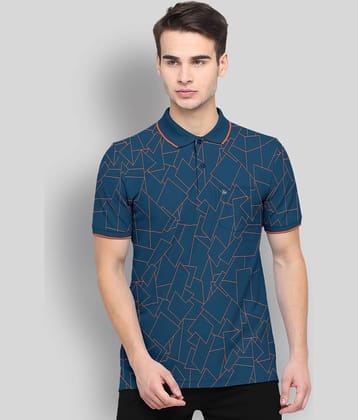 BULLMER Pack of 1 Cotton Blend Regular Fit Printed Half Sleeves Men's Polo T Shirt ( Blue )