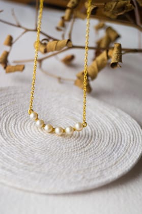 Dainty Pearl Station Sterling Silver Pendant Necklace-Gold / 16 inches adjustable upto 18 inches