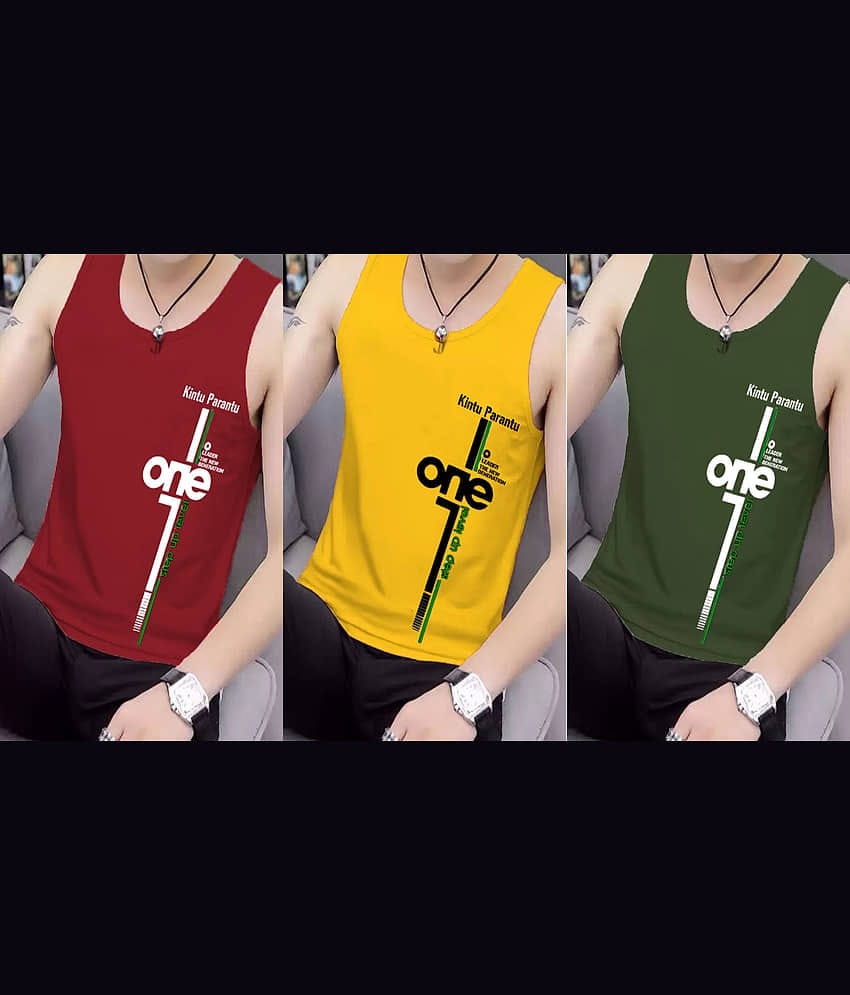 Kintu Parantu Pack of 3 Polyester Basic Vest For Men ( Multicolor12 )