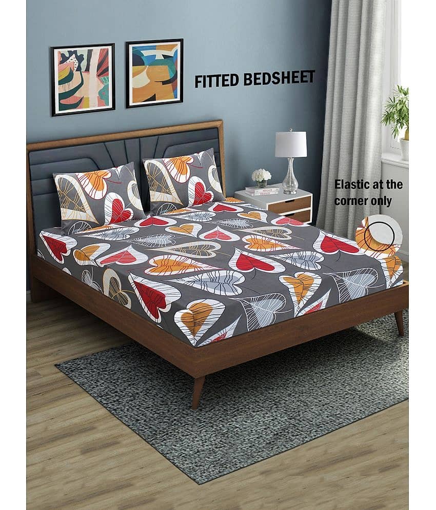 Home Candy Microfibre Floral 1 Bedsheet with 2 Pillow Covers - Brown