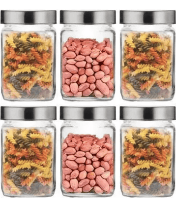 skwaion Glass Silver Spice Container ( Set of 6 )
