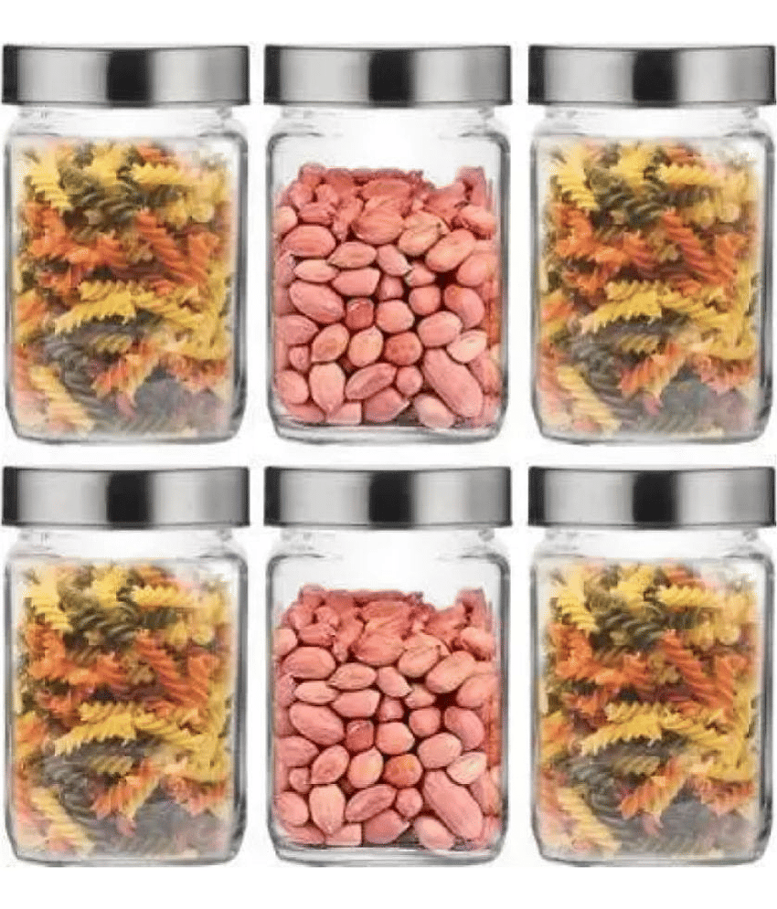 skwaion Glass Silver Spice Container ( Set of 6 )