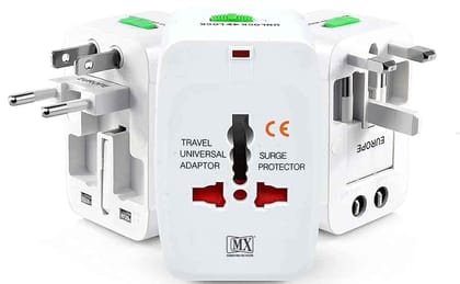 MX MX-2731 Universal Travel Adapter, Worldwide All over 150 International Countries with LED & Child Safety Shutter-Universal Socket Compatible in UK, Europe, USA, Australia, China, Japan & Thailand- White
