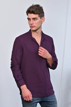 Ruby - Textured Solid Kurta Shirt - Burgundy-S-38 / BURGUNDY