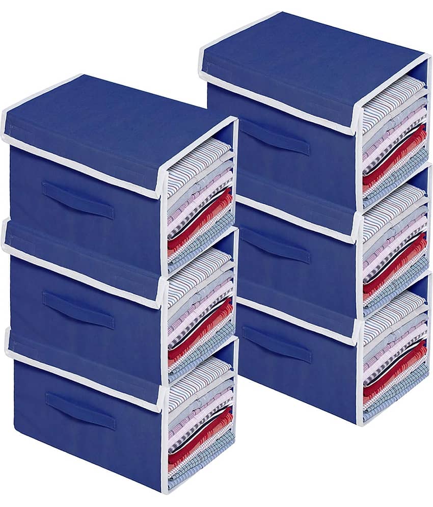 Sh Nasima Stackable Non Woven Shirt Organizer with Cover Lid- (Grey) - Pack of 6