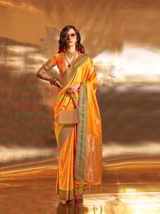 Mustard Pure Satin Banarasi Weaving Silk Saree