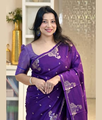 fab woven Art Silk Woven Design Kanjeevaram Sarees With Unstitched Blouse Piece ( Purple )