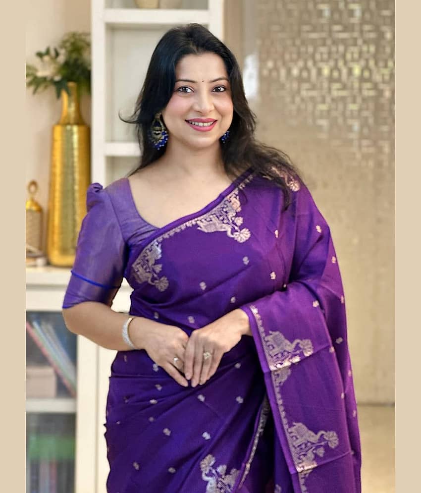 fab woven Art Silk Woven Design Kanjeevaram Sarees With Unstitched Blouse Piece ( Purple )