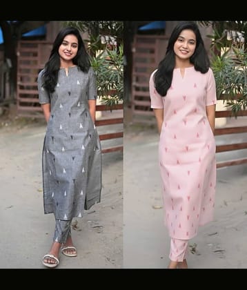 YAGNIK FASHION Women Cotton Blend Self Design Straight Kurti With Pants ( Multicolor 1 )