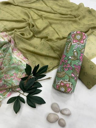 Pure Cotton Unstitched Suit With Chiffon Dupatta-As shown in picture / 2.5 mtr each / Pure cotton with chiffon dupatta